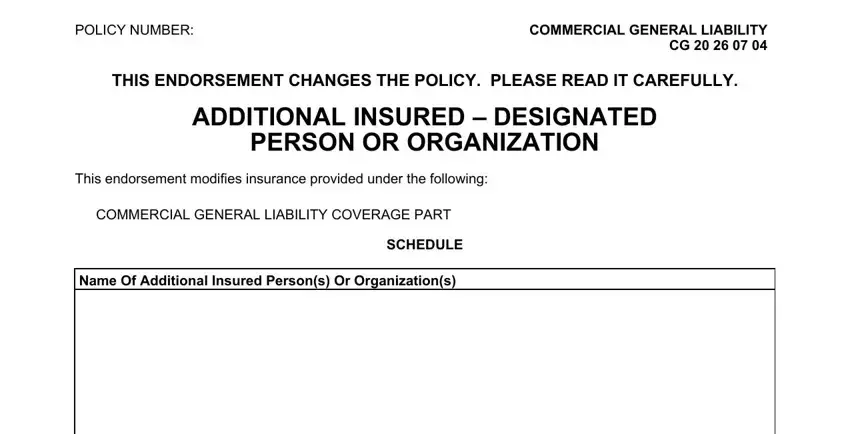 Filling out section 1 of iso additional insured endorsement forms