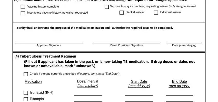 Individual waiver, Vaccine history complete, and Tuberculosis Treatment Regimen of anxiolytics