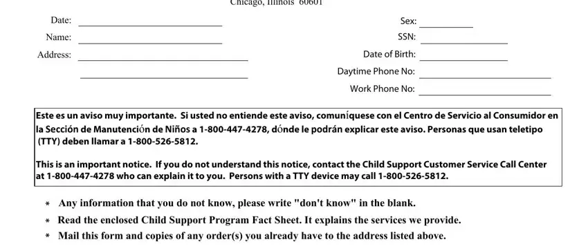 Writing section 1 in child support forms illinois