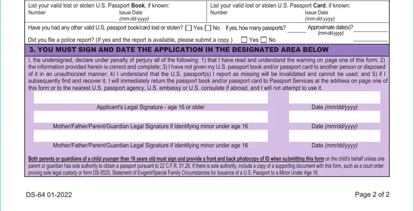 Filling in part 2 of passport statement form