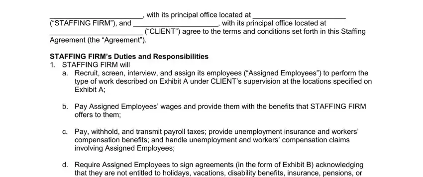 Filling in segment 1 of staffing agency contract template