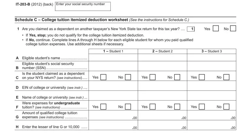 Filling in section 3 of form it 203 b
