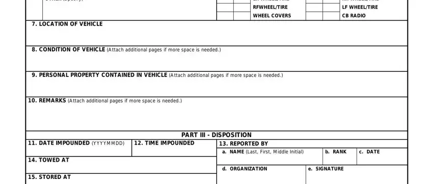c DATE, ENGINE MIRRORS LUG WRENCH TAPE, and REMARKS Attach additional pages of impoundment form