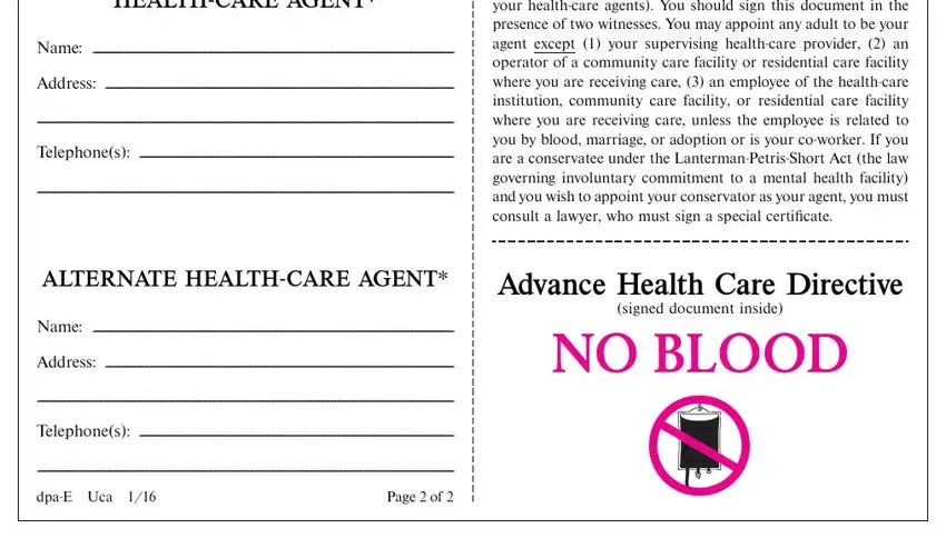 Name, Page  of, and Telephones in printable no blood card