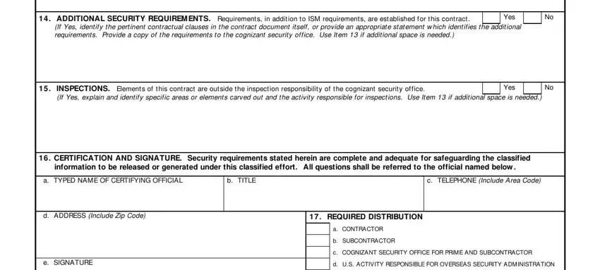 c COGNIZANT SECURITY OFFICE FOR, b SUBCONTRACTOR, and INSPECTIONS Elements of this inside dd254 form 2020