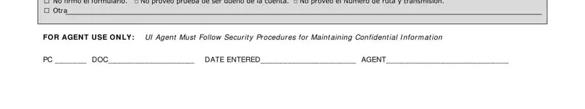 PC  DOC DATE ENTERED AGENT, FOR AGENT USE ON LY UI Agent Must, and MOTIVO QUE EL DEPÓSITO DIRECTO NO inside Form Bc 502
