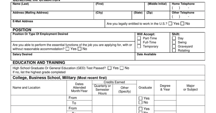 The way to complete Generic Job Application Form step 1