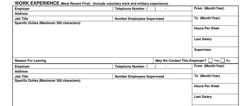 Number Employees Supervised, Last Salary, and Yes of Generic Job Application Form