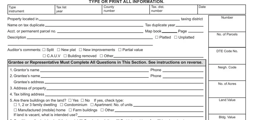 Completing section 1 in dte 100