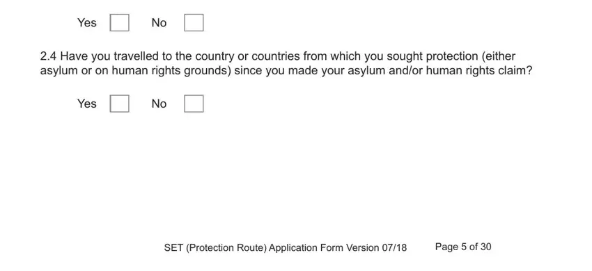 Filling out part 5 of set p application form
