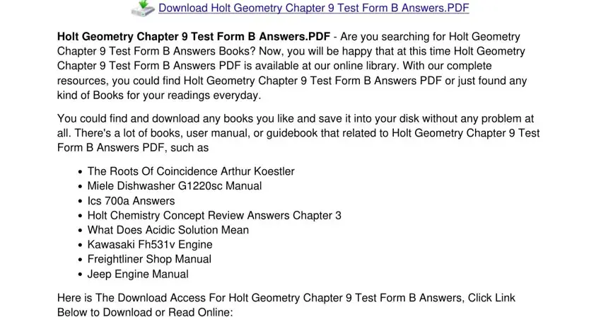 Filling out section 1 in chapter 9 test b geometry answers