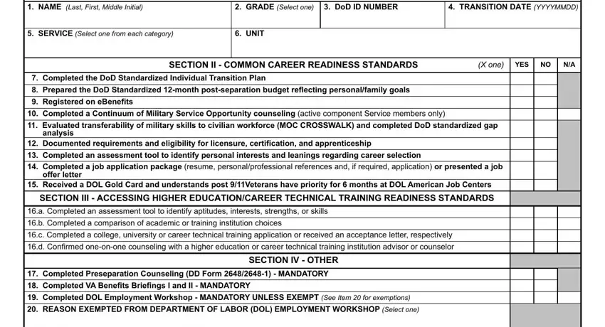 Filling out segment 1 of form service member plan