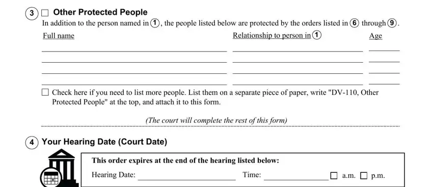 Other Protected People, Relationship to person in, and In addition to the person named in in california dv 110 form