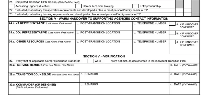 SECTION V  WARM HANDOVER TO, Entrepreneurship, and a OTHER RESOURCES Last Name First inside form service member plan