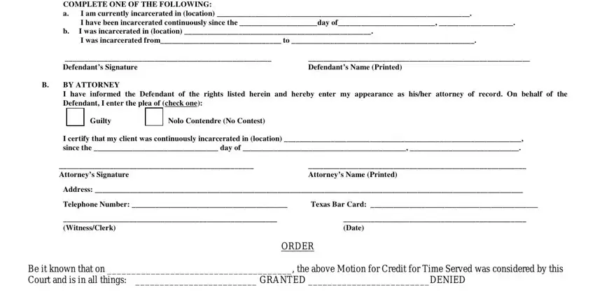 Step no. 2 in filling in motion for credit for time served texas