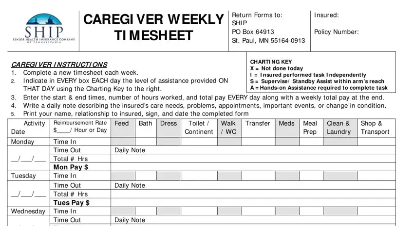 Step no. 1 for filling out caregiver weekly timesheet