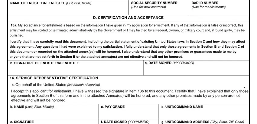 Part # 5 for filling in enlisted form