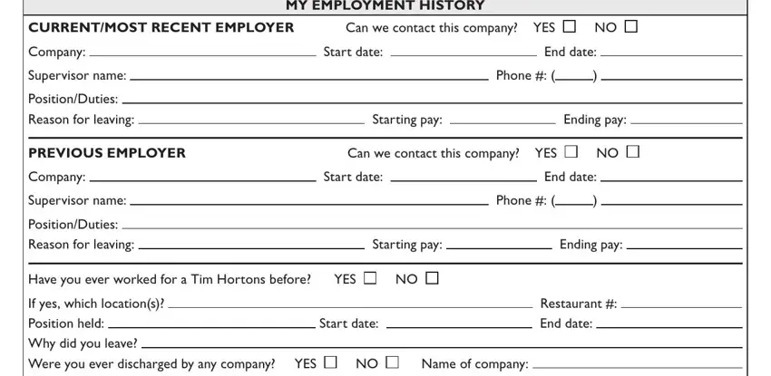 Filling out part 3 of tim hortons application form pdf