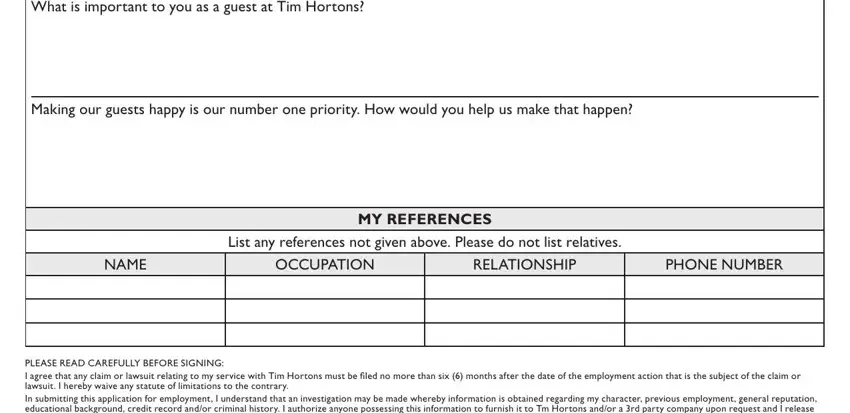 RELATIONSHIP, NAME, and OCCUPATION inside tim hortons application form pdf