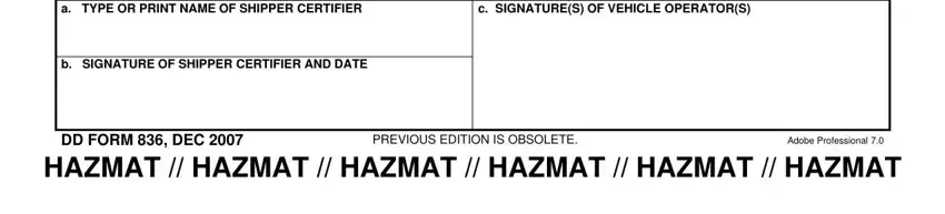b SIGNATURE OF SHIPPER CERTIFIER, a TYPE OR PRINT NAME OF SHIPPER, and Adobe Professional of dangerous declaration