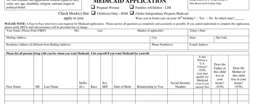 Filling out part 1 of medicaid georgia application form