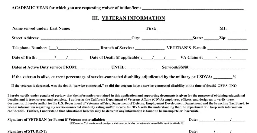 fee waiver veterans completion process shown (stage 2)