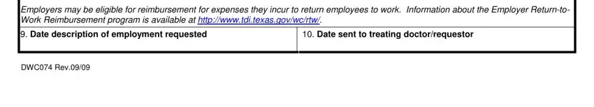 DWC Rev, Date sent to treating, and Date description of employment of TX