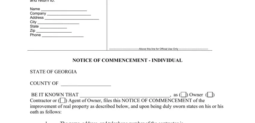 Filling in segment 1 in notice of commencement