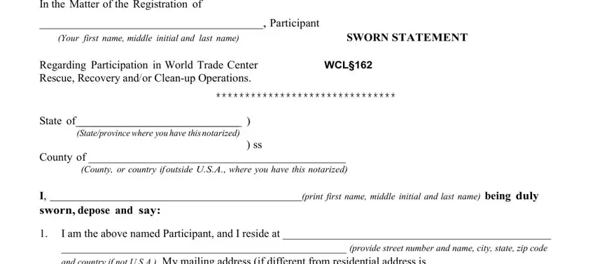 Step number 1 for filling out world trade center form