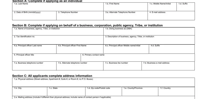 Writing section 1 in fish and wildlife license application