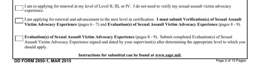 I am reapplying for renewal at my, Evaluations of Sexual Assault, and Page  of  Pages in dd 2950 1 form fillable