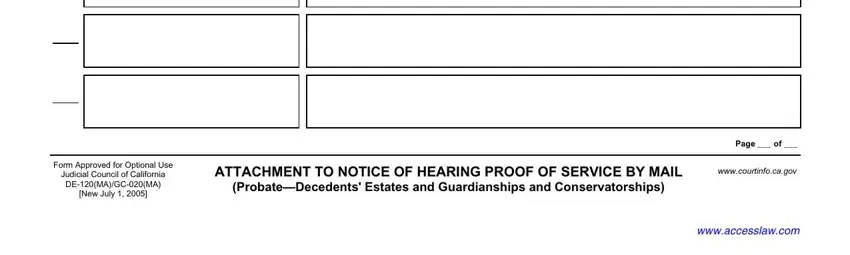 ATTACHMENT TO NOTICE OF HEARING, Form Approved for Optional Use, and Judicial Council of California inside De 120 Ma Form