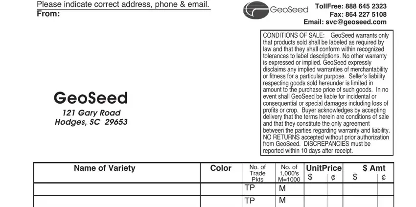 Step number 1 in filling in geoseed order form