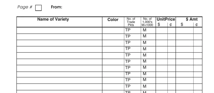 No of s M M M, From, and Page inside geoseed order form