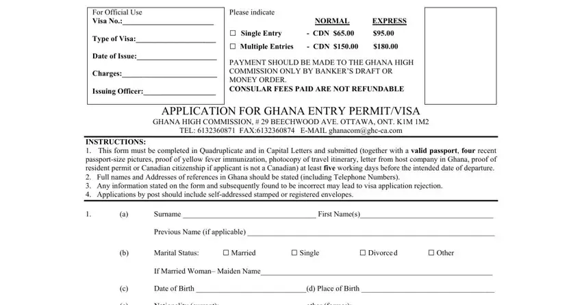 Writing section 1 in ghana form application