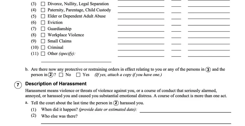 Filling in section 4 of Civil Harassment Packet Form