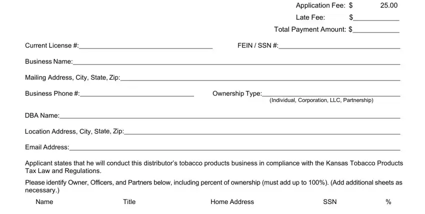 Filling out section 1 of Tobacco License Renewal Form