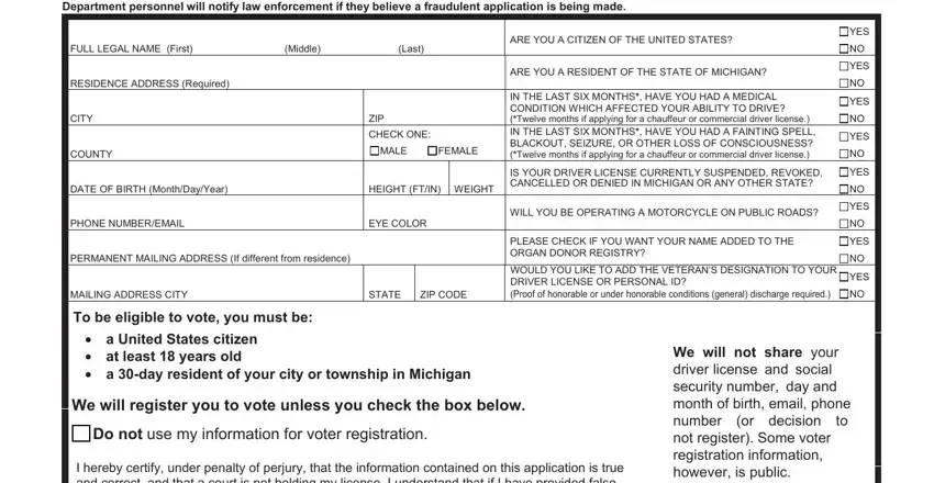 Filling in part 1 of drivers license application form