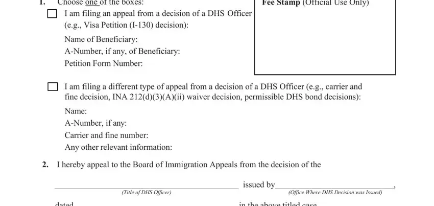 Filling out section 1 of form eoir 29 uscis