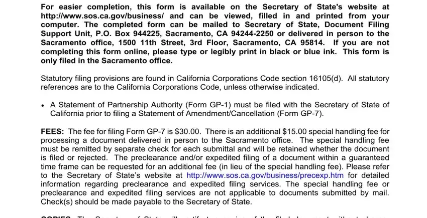 For easier completion this form is, California prior to filing a, and FEES The fee for filing Form GP is in gp 7