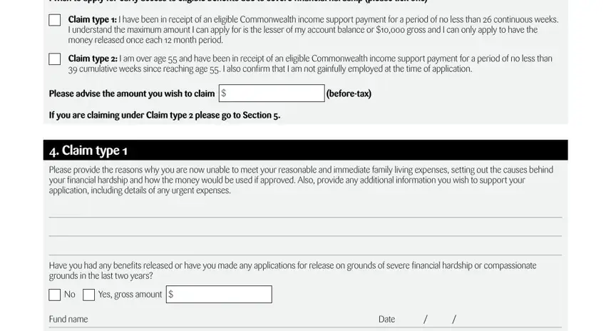 Filling out section 3 of super online hardship claiming