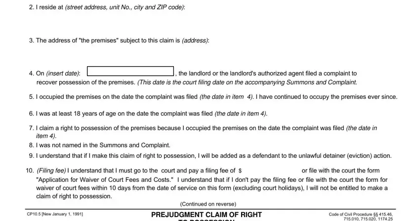 Filling out part 2 in adverse possession claim form