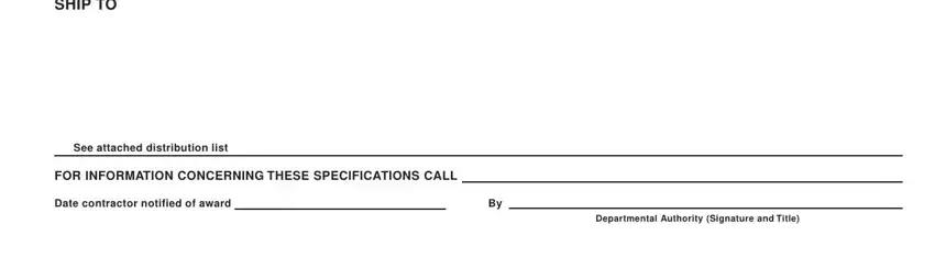SHIP TO, Date contractor notified of award, and See attached distribution list in 1026A