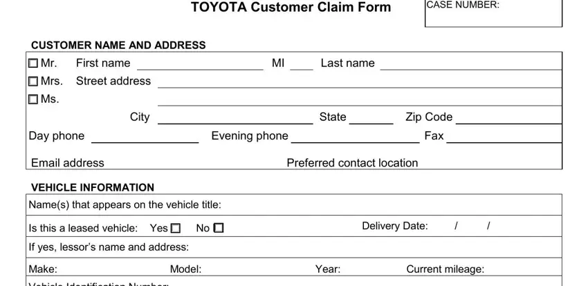 Completing segment 1 of customer claim form printable