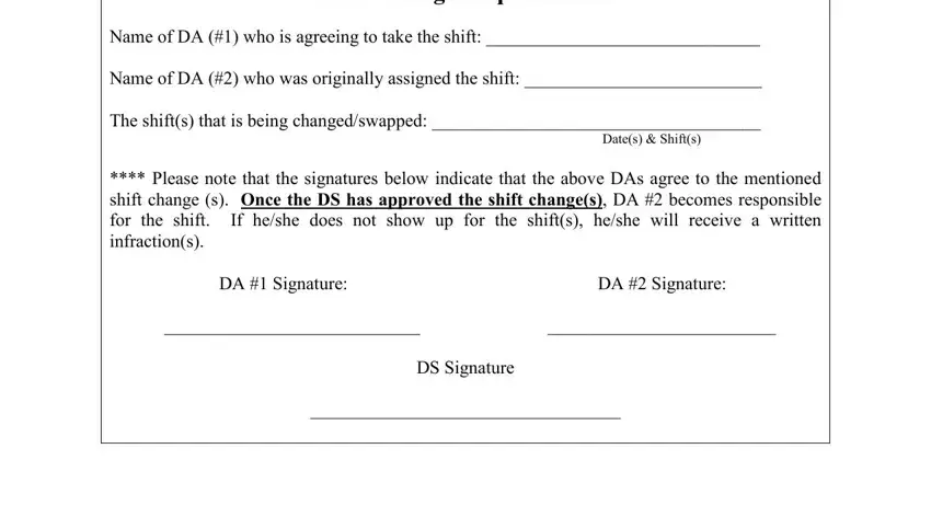 Step # 2 of filling in shift change request form