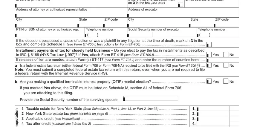 Social Security number of executor, State, and City in 706 form tax fillable