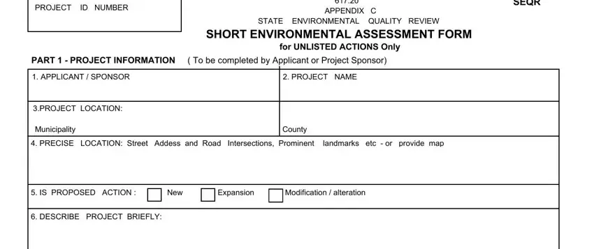 Stage no. 1 in filling out short environmental form