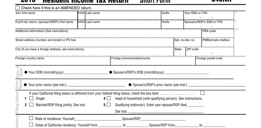 Writing section 1 of california form 540nr tax