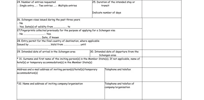 Number of entries requested, Indicate number of days, and Schengen visas issued during the in greece schengen visa form