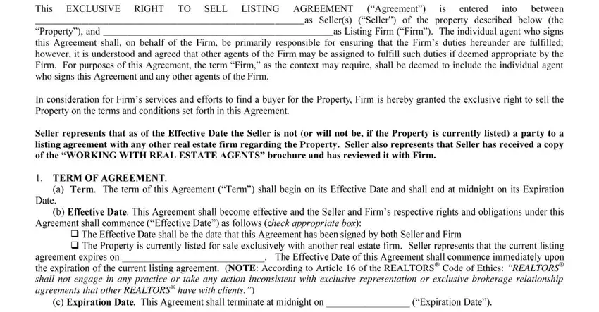Exclusive Right to Sell Listing Agreement Form conclusion process outlined (portion 1)